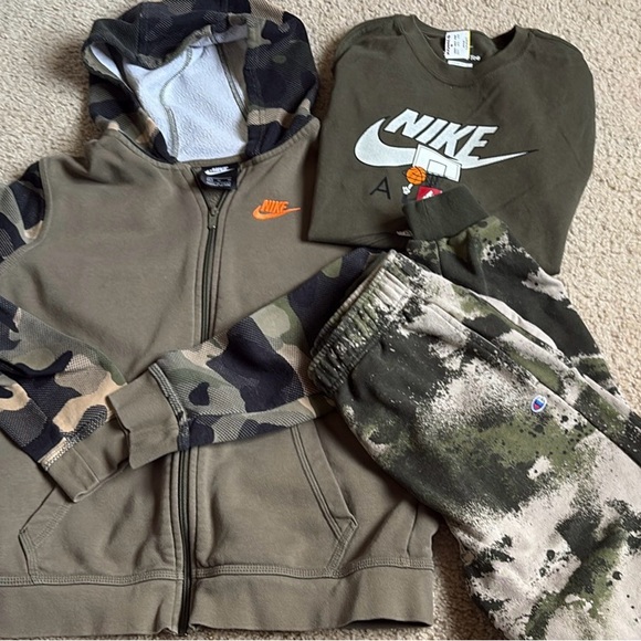 Nike Kids Olive and Camo Hoodie Set with Orange Logo - Picture 1 of 1